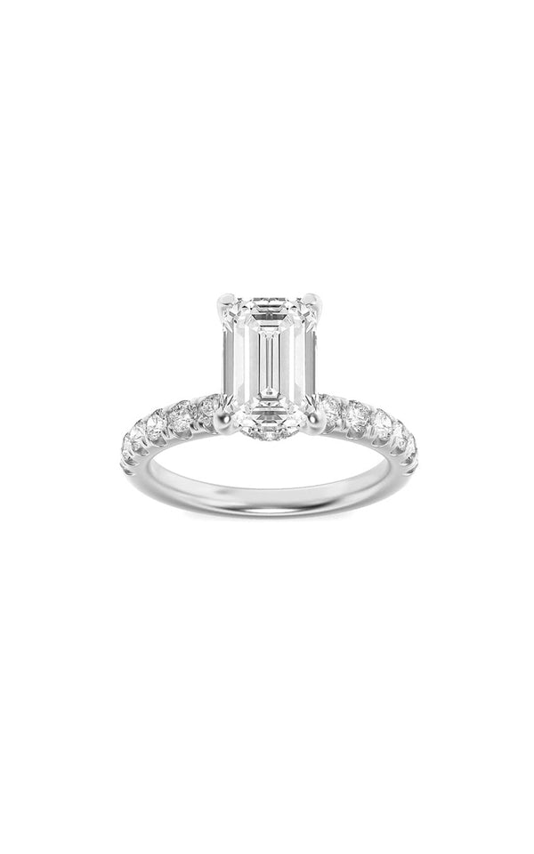 2Cttw Emerald Shaped Lab Grown Diamond (G/VS) Hidden Halo Accented Ring in 14K Gold
