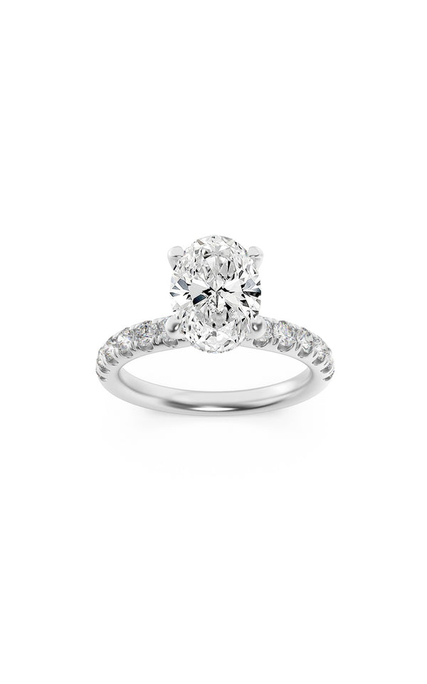 2Cttw Oval Shaped Lab Grown Diamond (F/VS) Hidden Halo Accented Ring in 14K Gold
