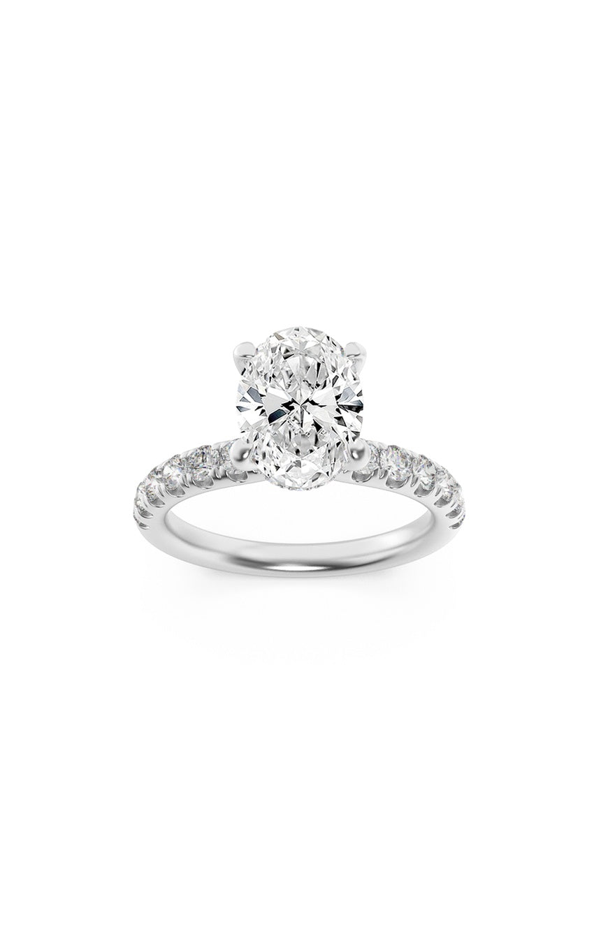 2Cttw Oval Shaped Lab Grown Diamond (F/VS) Hidden Halo Accented Ring in 14K Gold