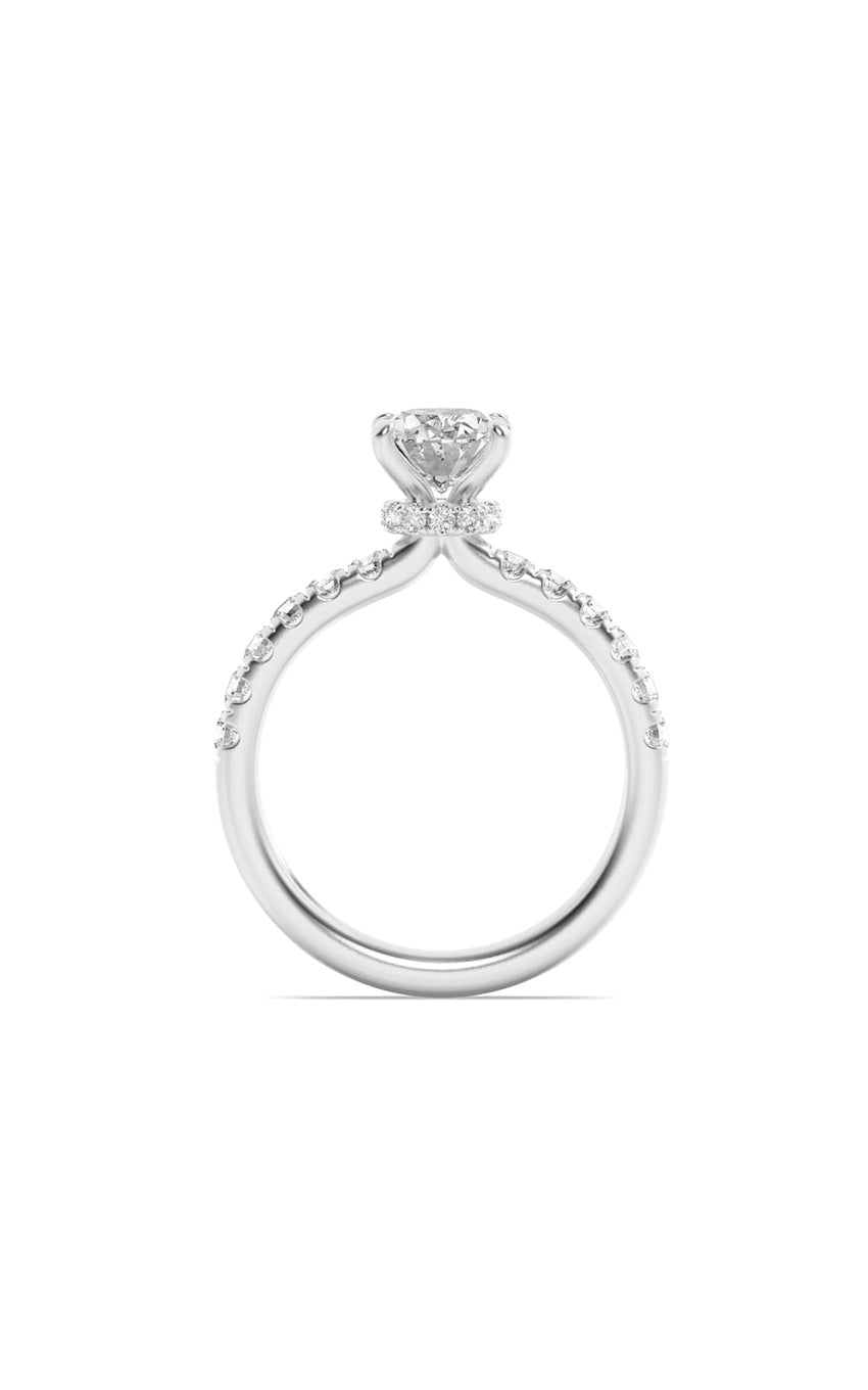 2Cttw Oval Shaped Lab Grown Diamond (F/VS) Hidden Halo Accented Ring in 14K Gold