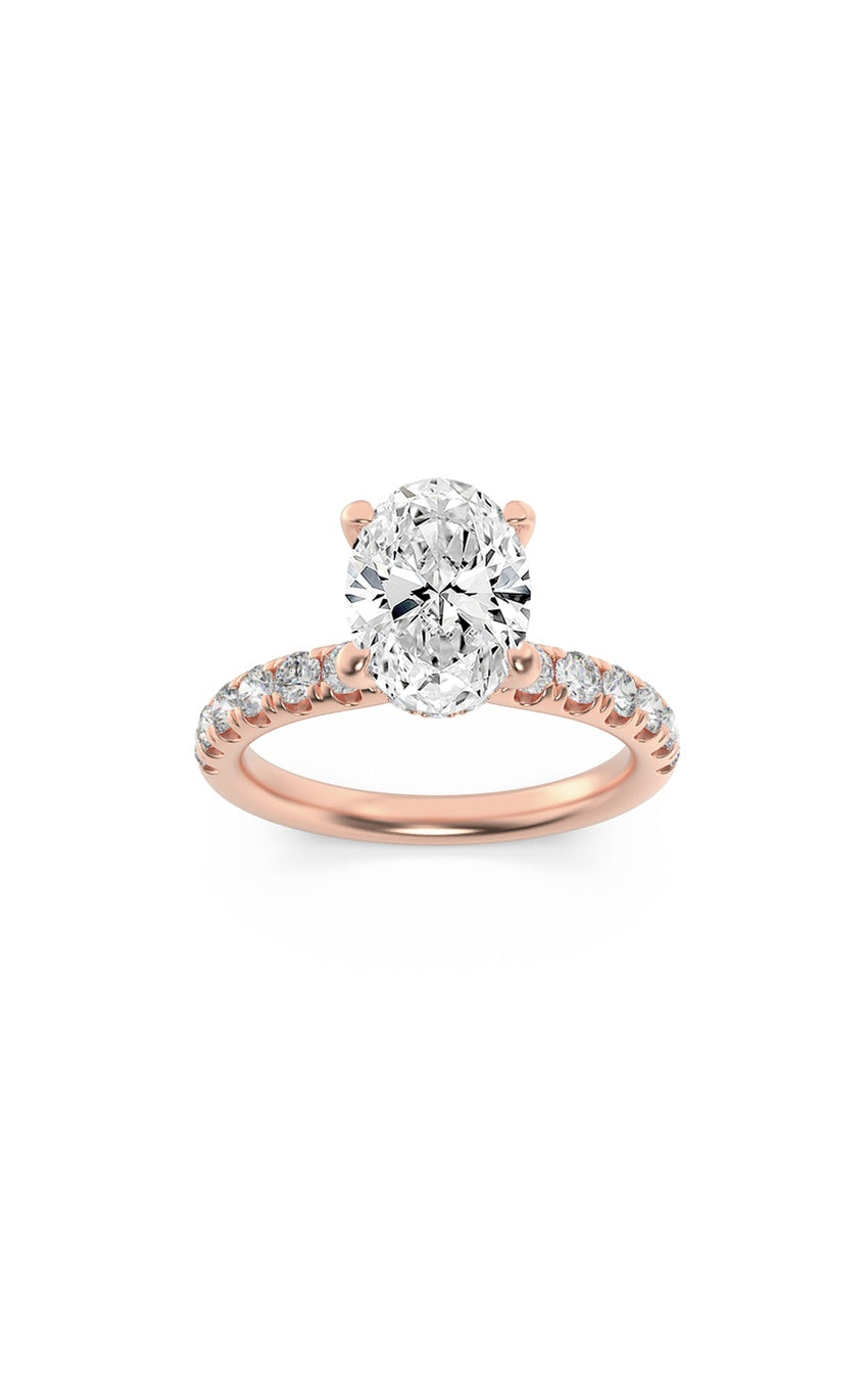 2Cttw Oval Shaped Lab Grown Diamond (F/VS) Hidden Halo Accented Ring in 14K Gold