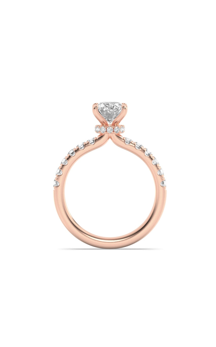 2Cttw Oval Shaped Lab Grown Diamond (F/VS) Hidden Halo Accented Ring in 14K Gold