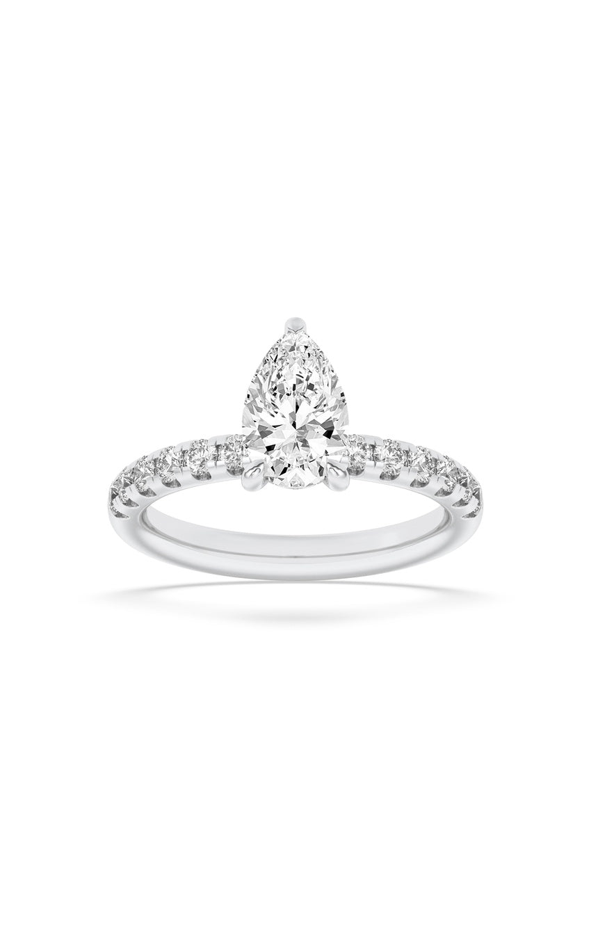 2Cttw Pear Shaped Lab Grown Diamond (F/VS) Hidden Halo Accented Ring in 14K Gold