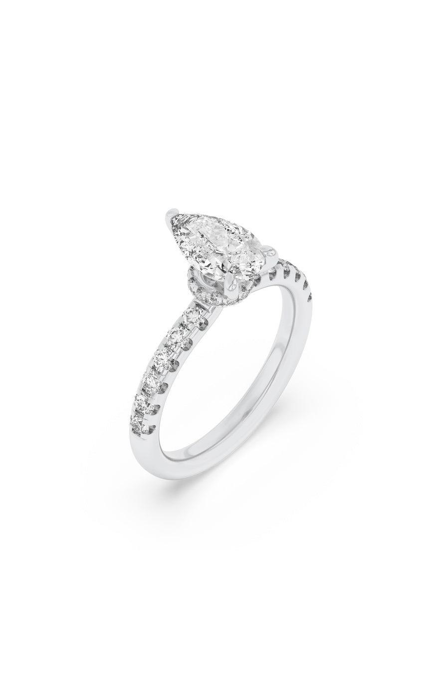 2Cttw Pear Shaped Lab Grown Diamond (F/VS) Hidden Halo Accented Ring in 14K Gold