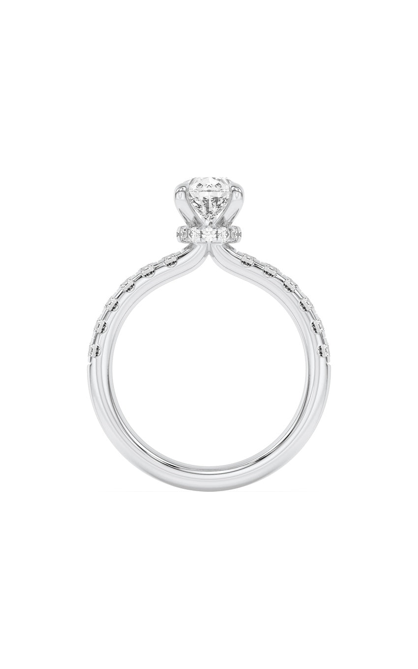 2Cttw Pear Shaped Lab Grown Diamond (F/VS) Hidden Halo Accented Ring in 14K Gold