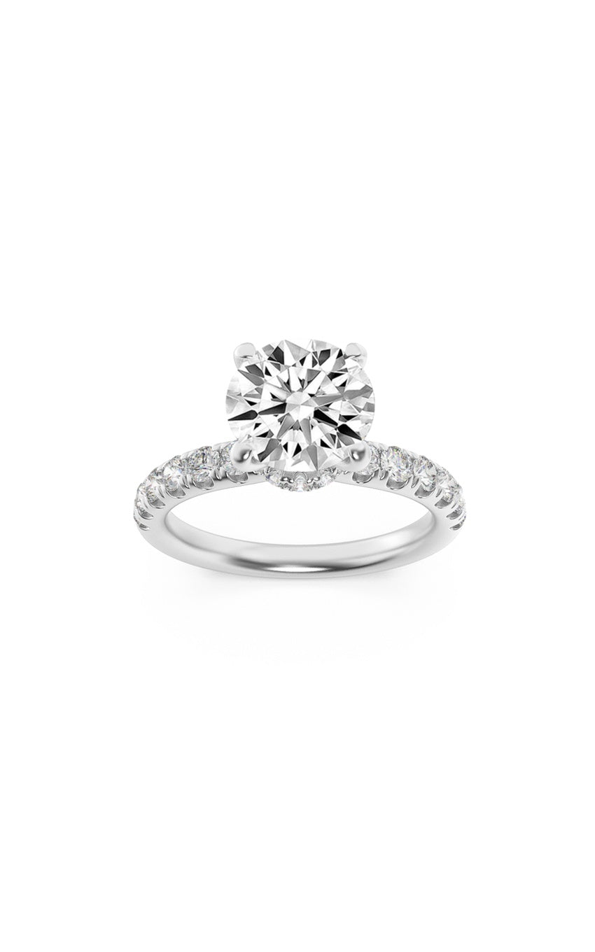 2Cttw Round Shaped Lab Grown Diamond (F/VS) Hidden Halo Accented Ring in 14K Gold