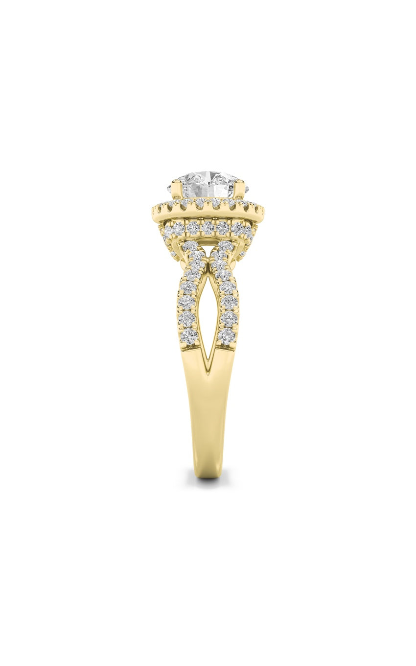 2Cttw Round Shaped Lab Grown Diamond (F/VS) Split Shank Halo Accented Engagement Ring in 14K Gold