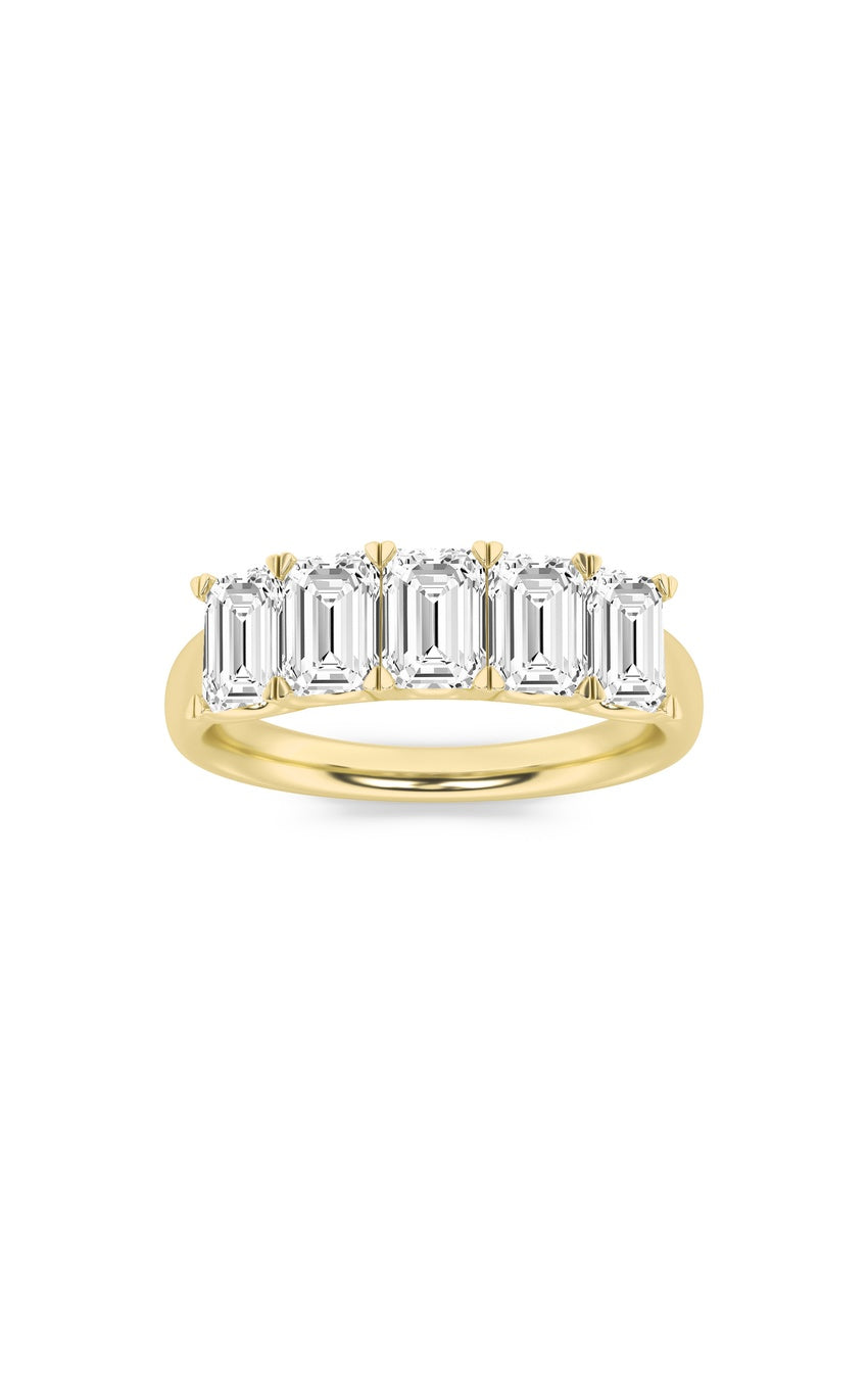 2Cttw Emerald Shaped Lab Grown Diamond (F/VS) FiveStone Band Ring in 14K Gold