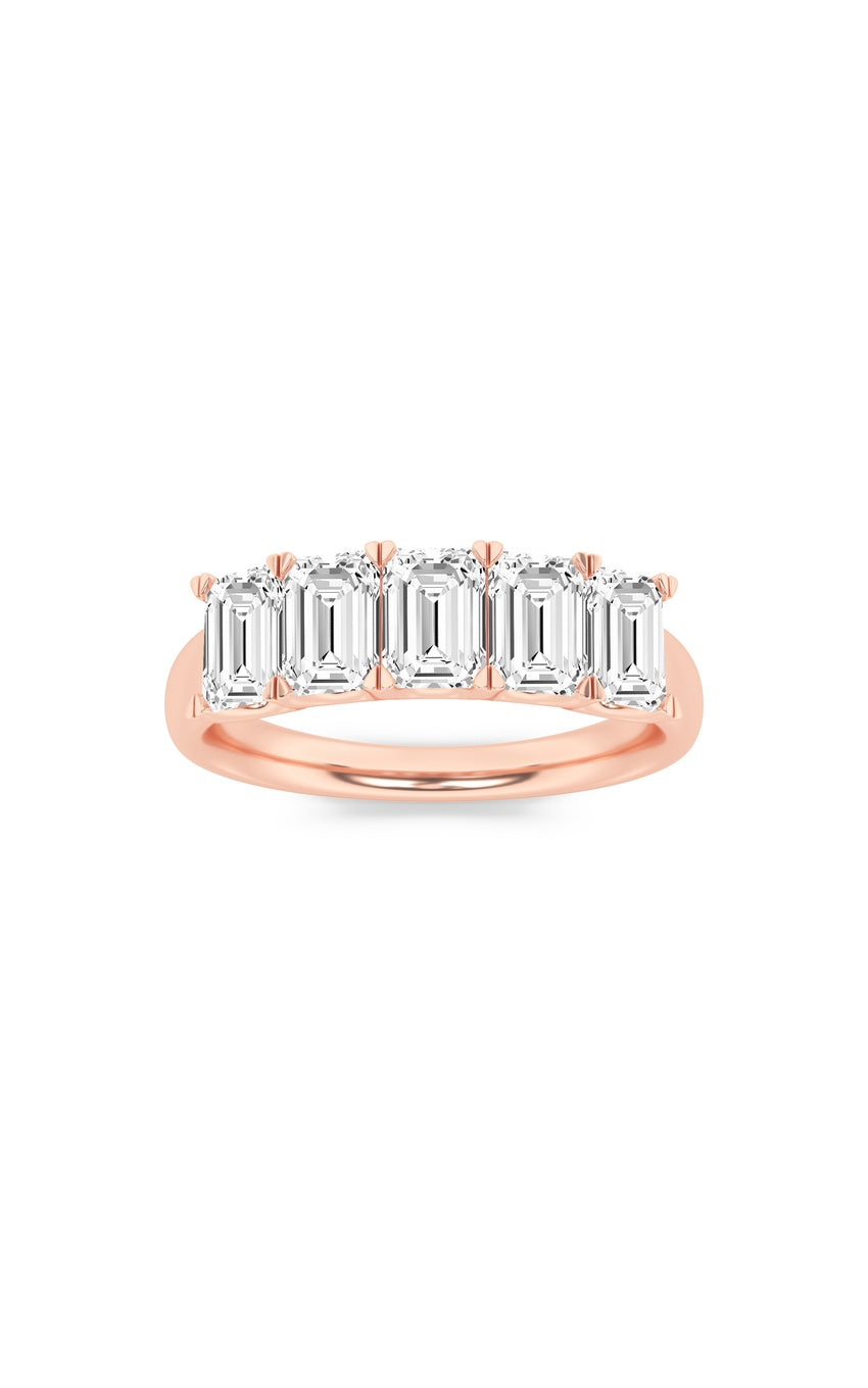 2Cttw Emerald Shaped Lab Grown Diamond (F/VS) FiveStone Band Ring in 14K Gold