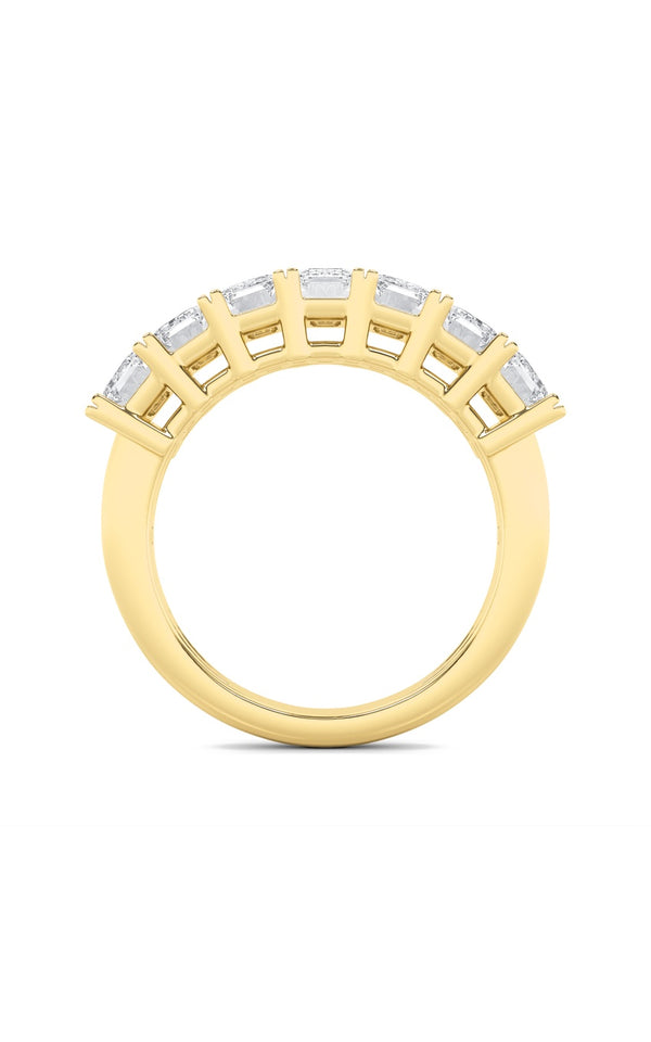 2Cttw Emerald Shaped Lab Grown Diamond (F/VVS) Seven Stone Band Ring in 14K Gold