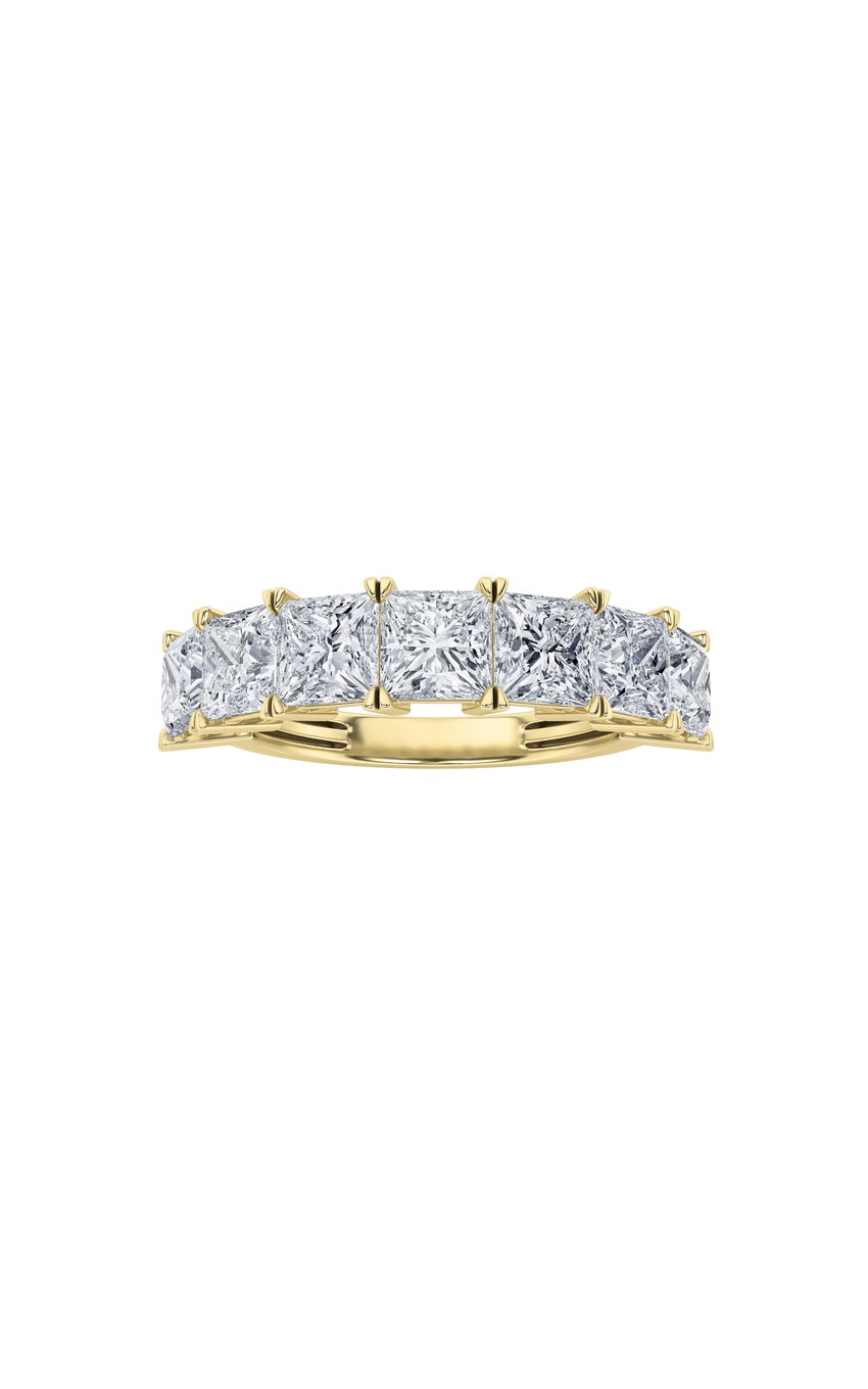 3Cttw Princess Shaped Lab Grown Diamond (F/VS) Seven Stone Band Ring in 14K Gold