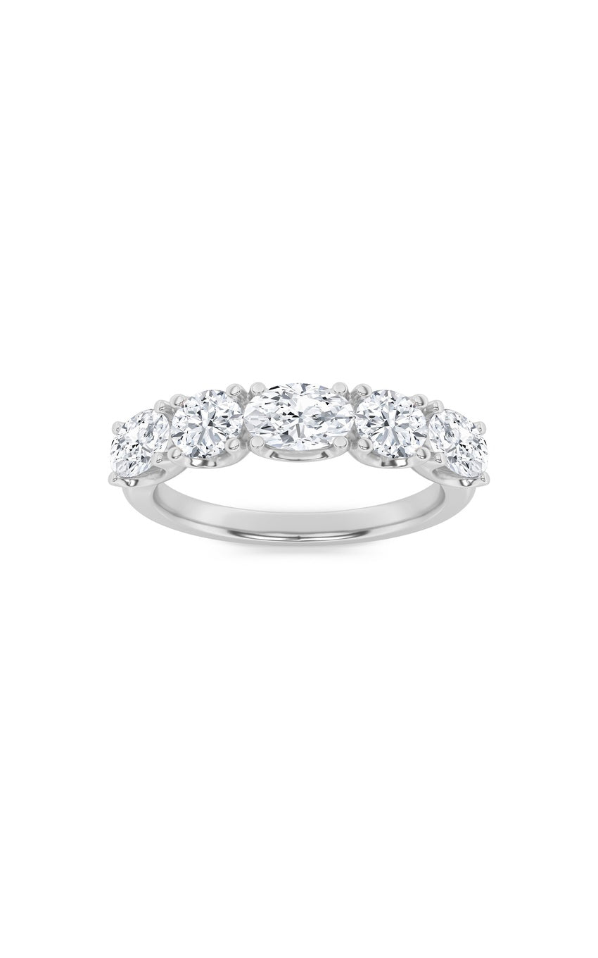 2Cttw Oval Shaped Lab Grown Diamond (F/VVS) Five Stone Band Ring in 14K Gold