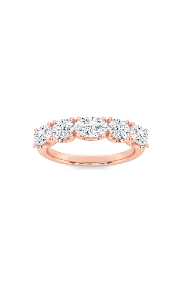 2Cttw Oval Shaped Lab Grown Diamond (F/VVS) Five Stone Band Ring in 14K Gold