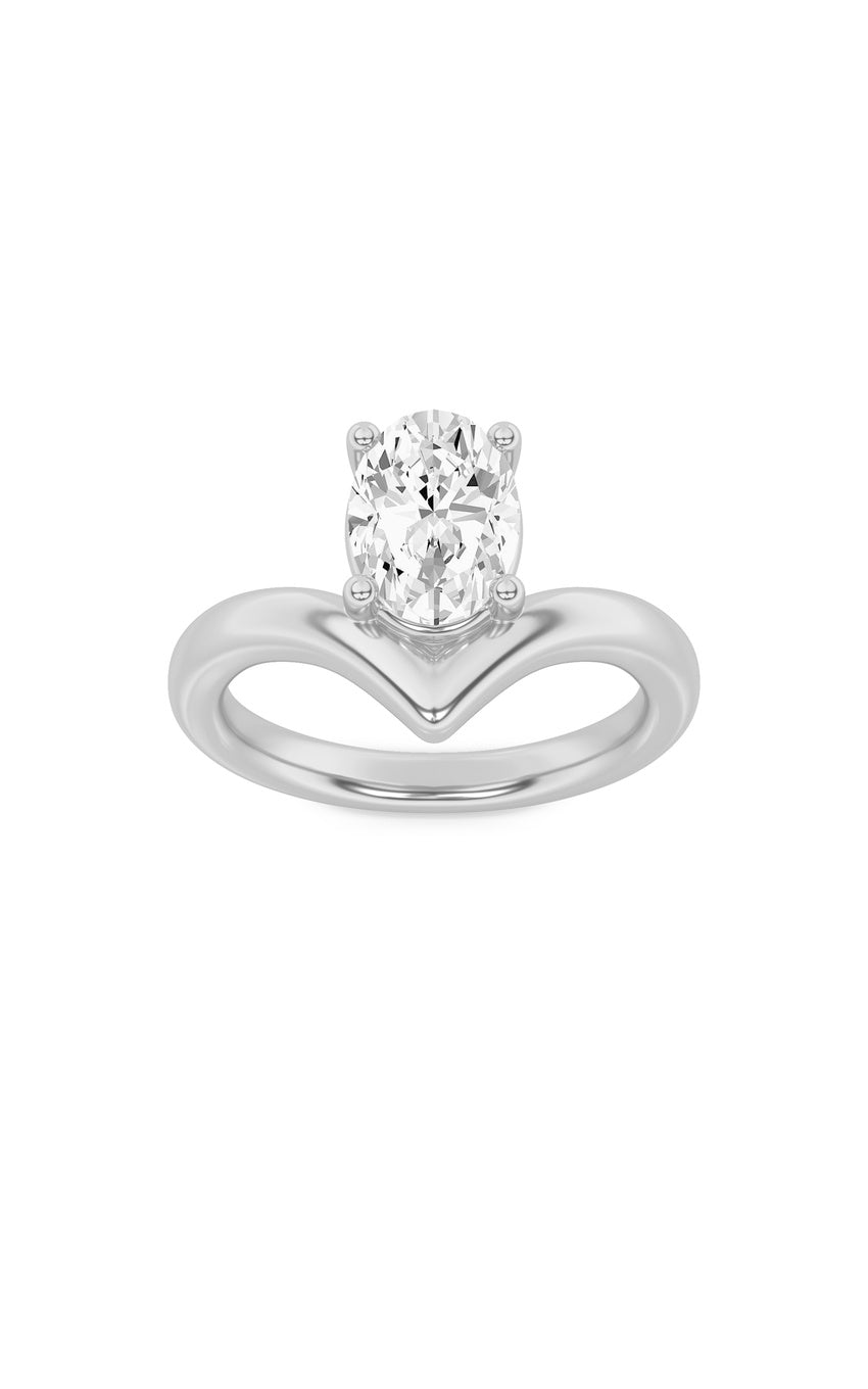 1.5Cttw Oval Shaped Lab Grown Diamond (G/VS) Chevron Solitaire Engagement Ring in 14K Gold