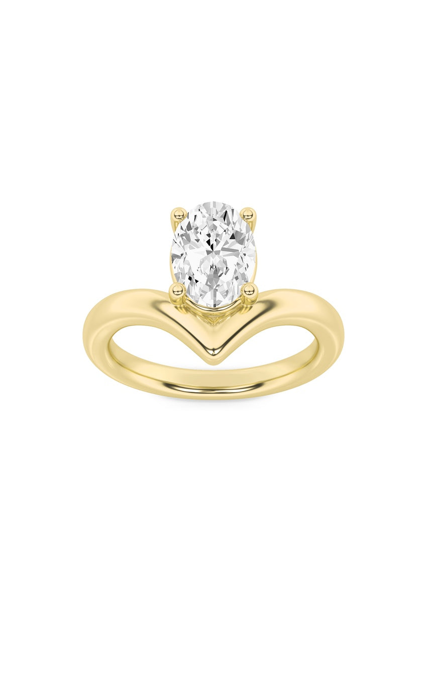1.5Cttw Oval Shaped Lab Grown Diamond (G/VS) Chevron Solitaire Engagement Ring in 14K Gold