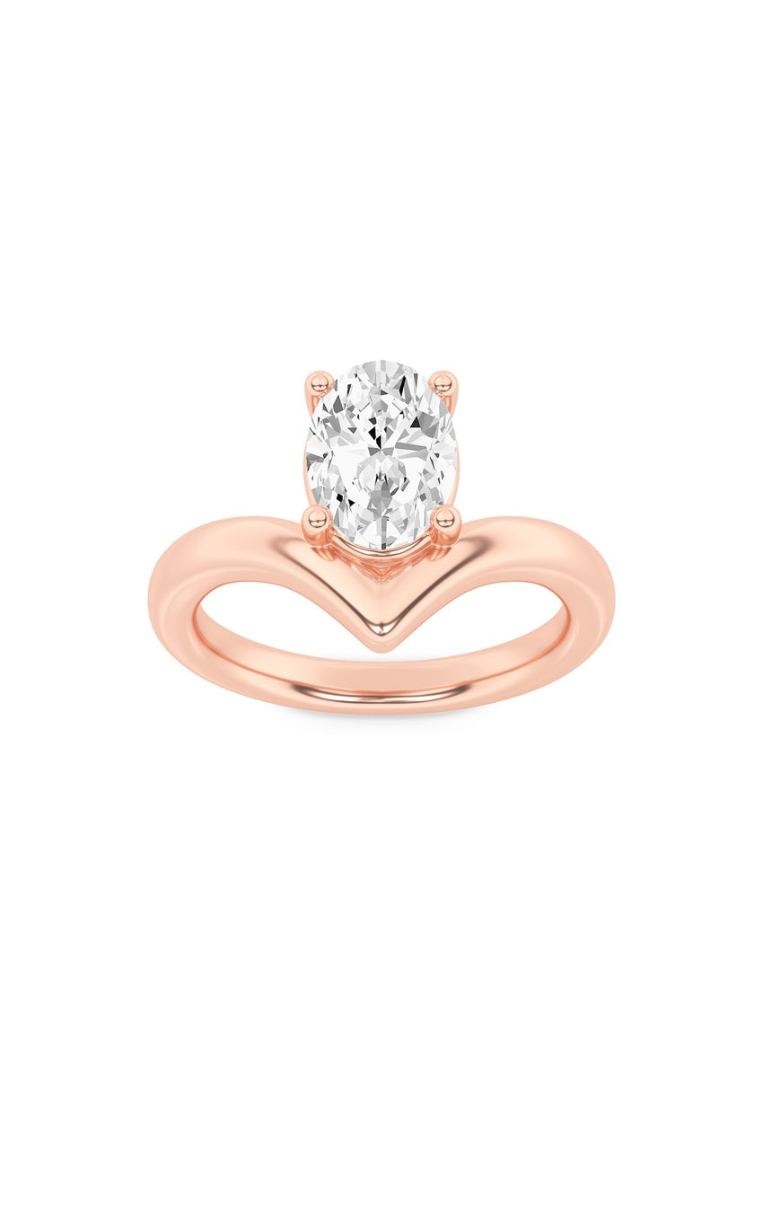 1.5Cttw Oval Shaped Lab Grown Diamond (G/VS) Chevron Solitaire Engagement Ring in 14K Gold