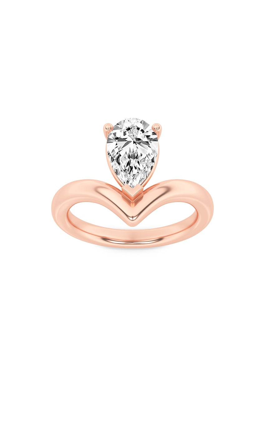 1.5Cttw Pear Shaped Lab Grown Diamond (F/VS) Chevron Solitaire Engagement Ring in 14K Gold
