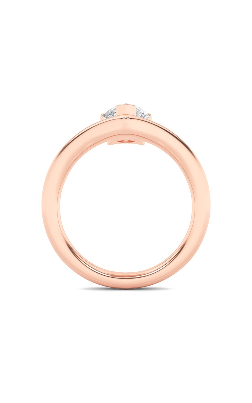 1.5Cttw Pear Shaped Lab Grown Diamond (F/VS) Chevron Solitaire Engagement Ring in 14K Gold