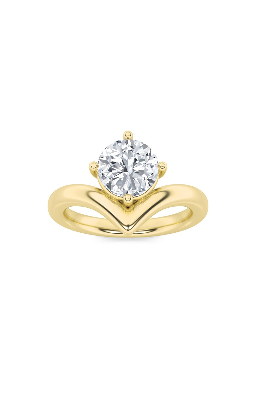 1.5Cttw Round Shaped Lab Grown Diamond (G/VS) Chevron Solitaire Engagement Ring in 14K Gold