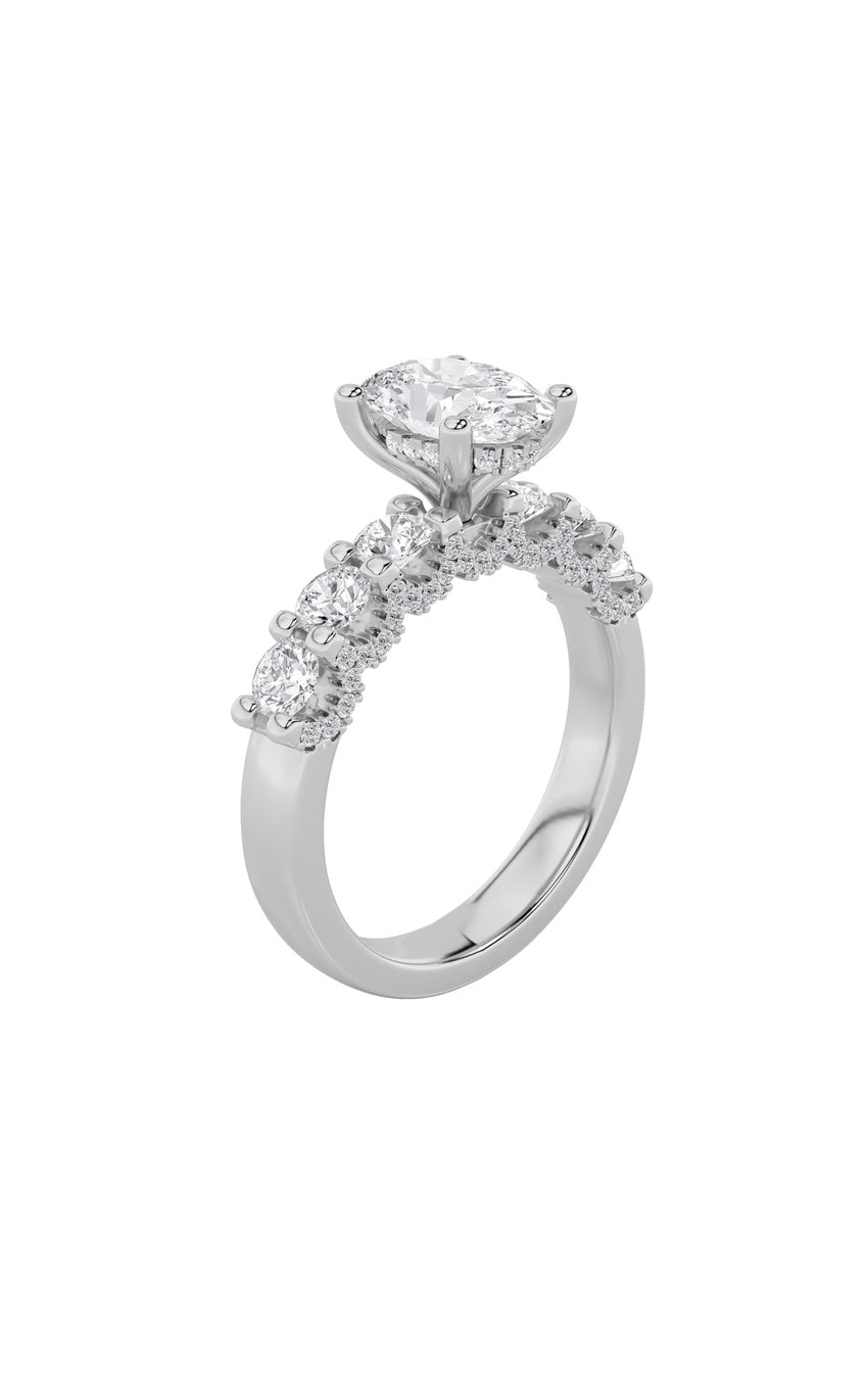 2.5Cttw Oval Shaped Lab Grown Diamond (G/VS) Accented Double Halo Set of Band and Ring in 14K Gold