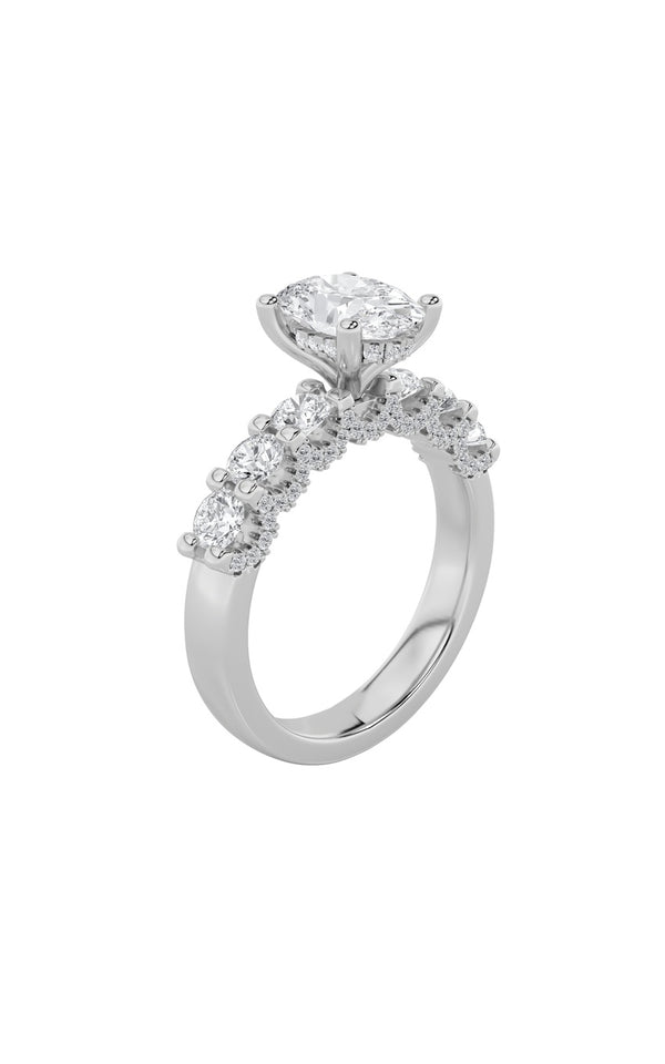 2.5Cttw Oval Shaped Lab Grown Diamond (G/VS) Accented Double Halo Set of Band and Ring in 14K Gold