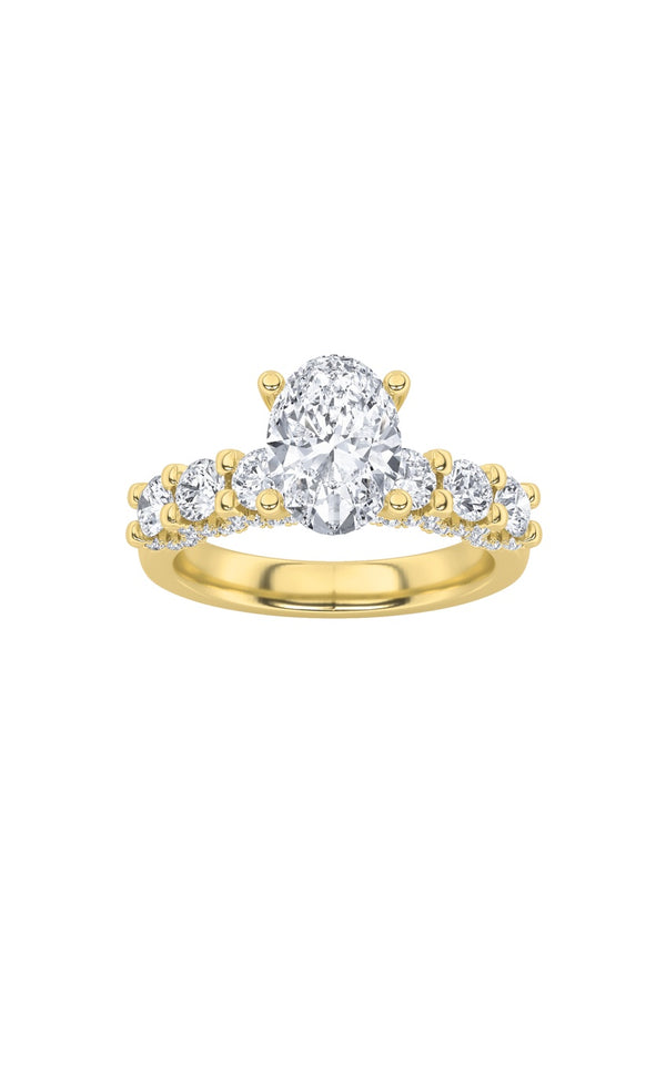 2.5Cttw Oval Shaped Lab Grown Diamond (G/VS) Accented Double Halo Set of Band and Ring in 14K Gold