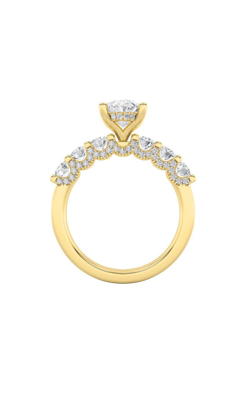 2.5Cttw Oval Shaped Lab Grown Diamond (G/VS) Accented Double Halo Set of Band and Ring in 14K Gold