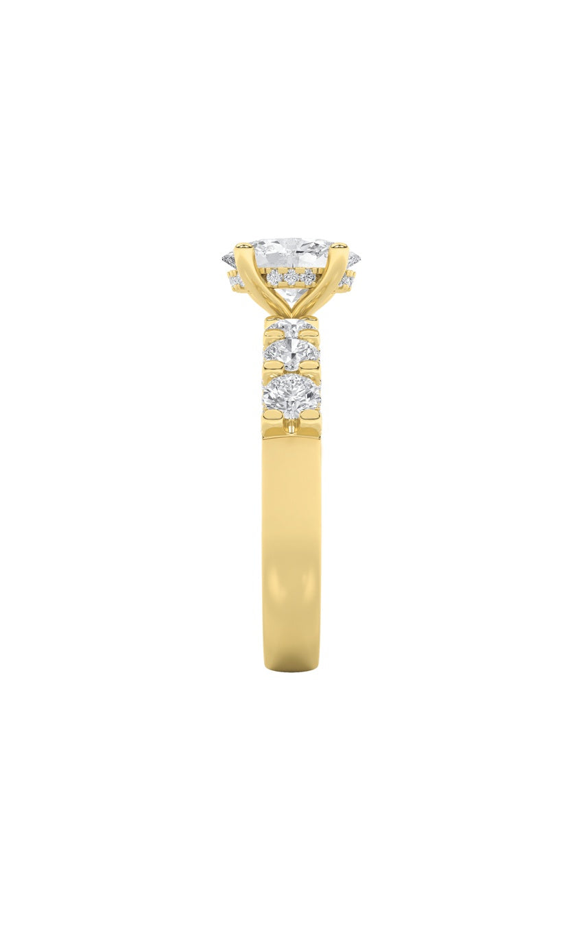 2.5Cttw Oval Shaped Lab Grown Diamond (G/VS) Accented Double Halo Set of Band and Ring in 14K Gold