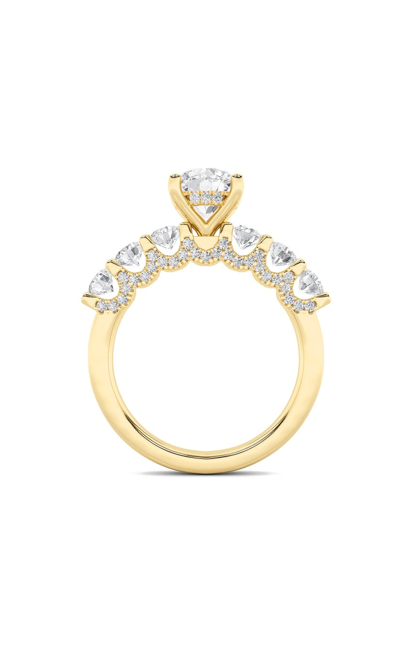2.5Cttw Round Shaped Lab Grown Diamond (F/VS) Accented Double Halo Set of Band and  Ring in 14K Gold