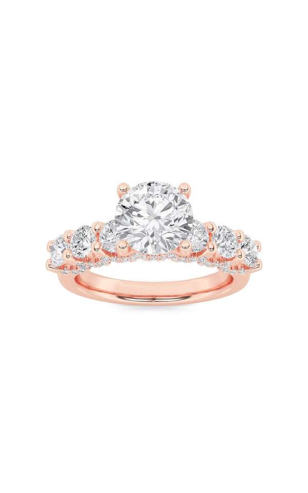 2.5Cttw Round Shaped Lab Grown Diamond (F/VS) Accented Double Halo Set of Band and  Ring in 14K Gold