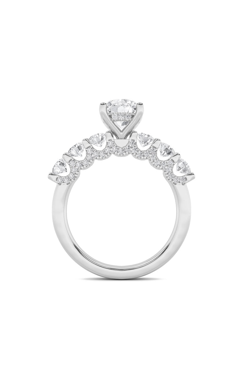 5Cttw Round Shaped Lab Grown Diamond (F/VS) Accented Double Halo Set of Band and  Ring in 14K Gold