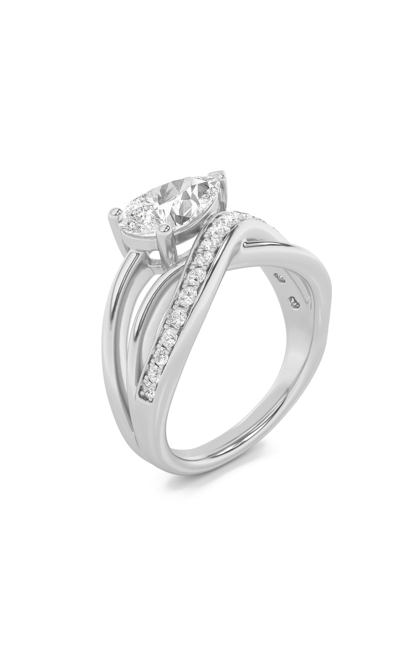 2Cttw Pear Shaped Lab Grown Diamond (F/VS) Fashion AccentedEngagement Ring in 14K Gold