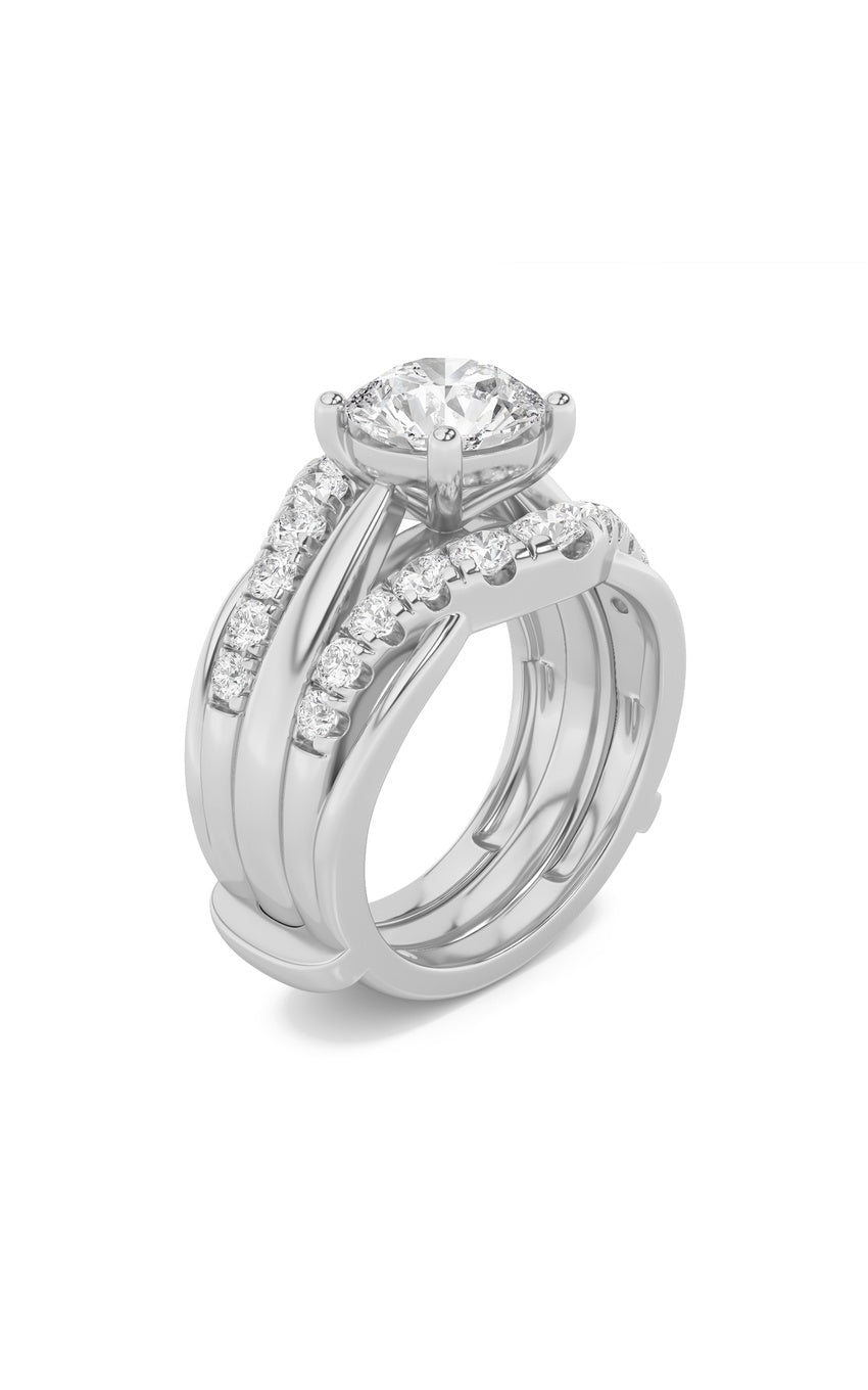 3Cttw Round Shaped Lab Grown Diamond (F/VS) Insert Jacket Ring in 14K Gold