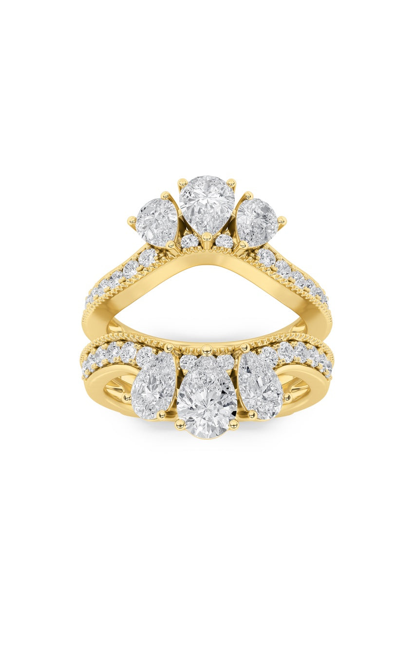 2Cttw Pear Shaped Lab Grown Diamond (F/VS) Insert Jacket Ring in 14K Gold