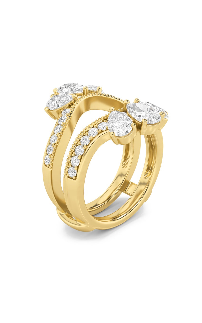 2Cttw Pear Shaped Lab Grown Diamond (F/VS) Insert Jacket Ring in 14K Gold
