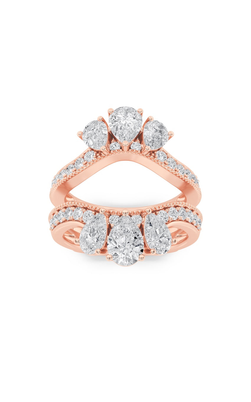 2Cttw Pear Shaped Lab Grown Diamond (F/VS) Insert Jacket Ring in 14K Gold
