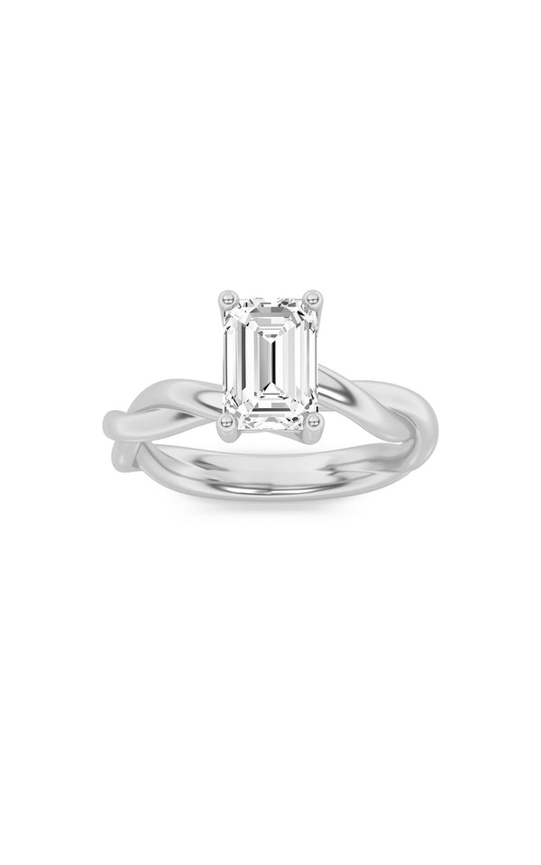 1Cttw Emerald Shaped Lab Grown Diamond (F/VS) Twisted Shank Solitaire Engagement Ring in 14K Gold