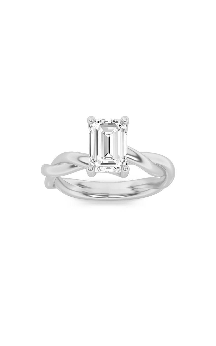 3Cttw Emerald Shaped Lab Grown Diamond (F/VS) Twisted Shank Solitaire Engagement Ring in 14K Gold