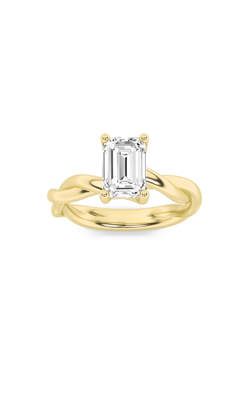 3Cttw Emerald Shaped Lab Grown Diamond (F/VS) Twisted Shank Solitaire Engagement Ring in 14K Gold