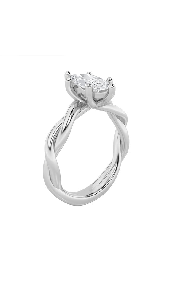 1Cttw Marquise Shaped Lab Grown Diamond (F/VS) Twisted Shank Solitaire Engagement Ring in 14K Gold