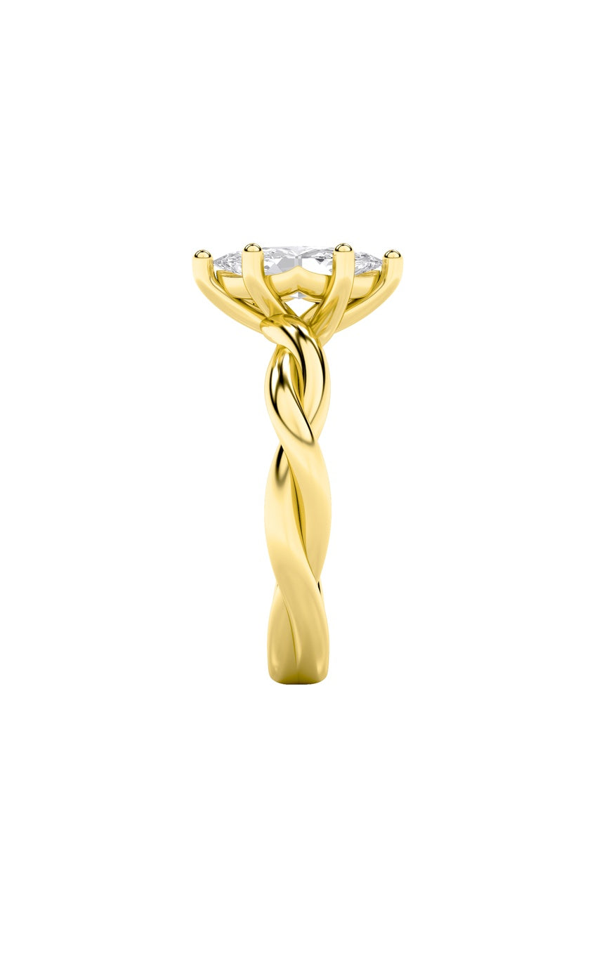 1.5Cttw Marquise Shaped Lab Grown Diamond (F/VS) Twisted Shank Solitaire Engagement Ring in 14K Gold