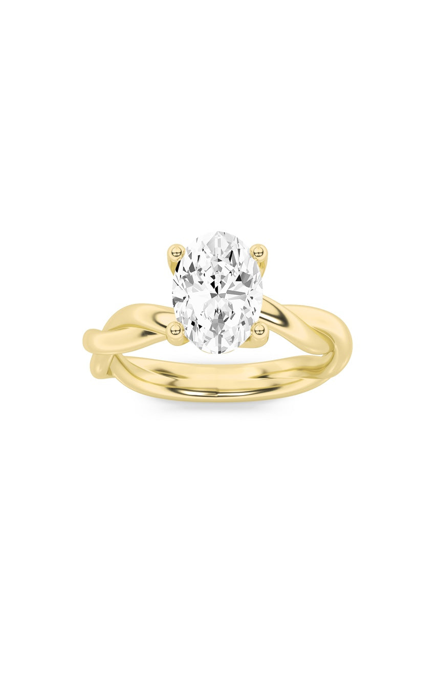 2.5Cttw Oval Shaped Lab Grown Diamond (F/VS) Twisted Shank Solitaire Engagement Ring in 14K Gold
