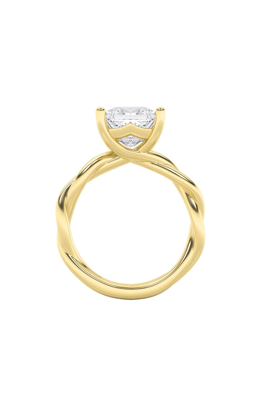 1Cttw Princess Shaped Lab Grown Diamond (F/VS) Twisted Shank Solitaire Engagement Ring in 14K Gold