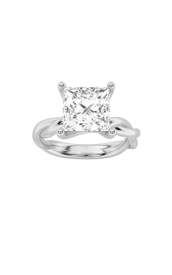 2Cttw Princess Shaped Lab Grown Diamond (F/VS) Twisted Shank Solitaire Engagement Ring in 14K Gold