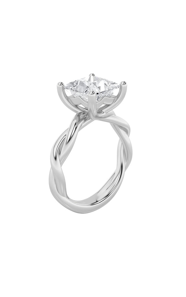 3Cttw Princess Shaped Lab Grown Diamond (F/VS) Twisted Shank Solitaire Engagement Ring in 14K Gold