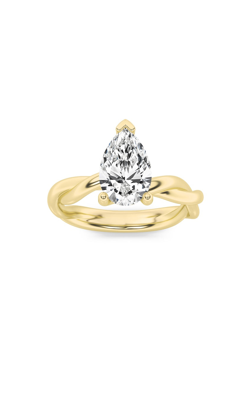 1.5Cttw Pear Shaped Lab Grown Diamond (F/VS) Twisted Shank Solitaire Engagement Ring in 14K Gold