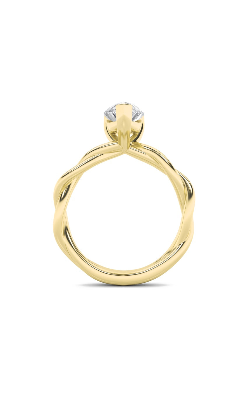 1.5Cttw Pear Shaped Lab Grown Diamond (F/VS) Twisted Shank Solitaire Engagement Ring in 14K Gold