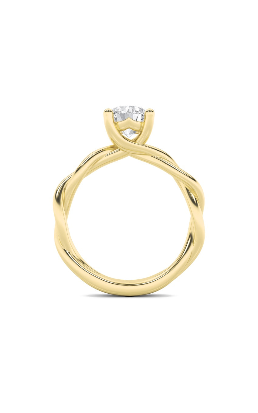 1Cttw Round Shaped Lab Grown Diamond (F/VS) Twisted Shank Solitaire Engagement Ring in 14K Gold