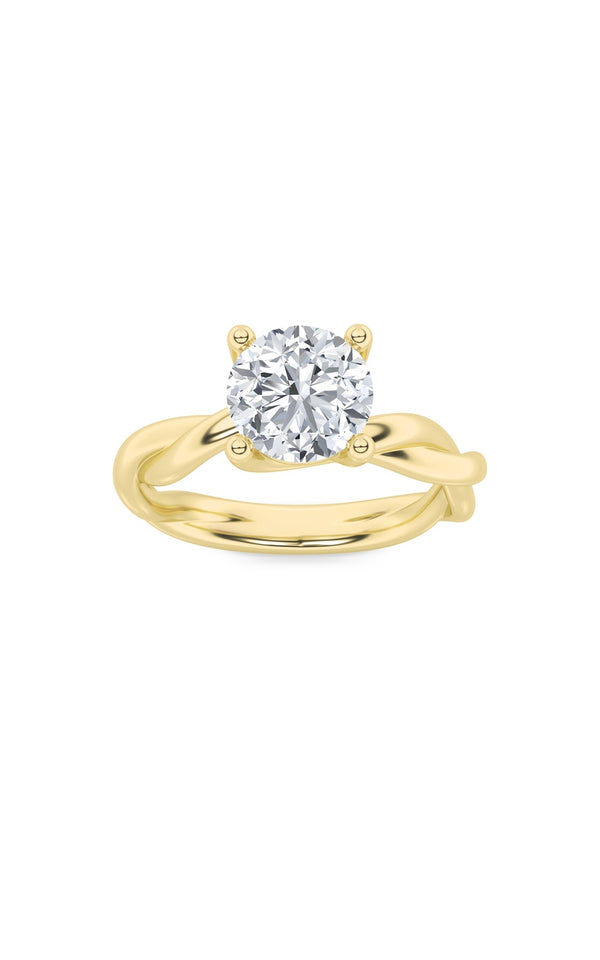 1.5Cttw Round Shaped Lab Grown Diamond (F/VS) Twisted Shank Solitaire Engagement Ring in 14K Gold