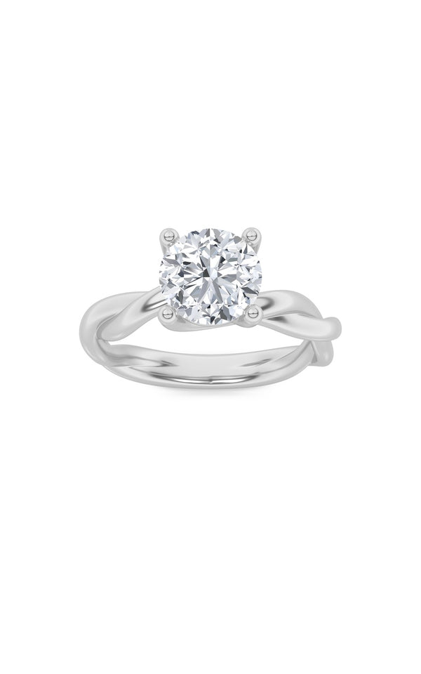 2.5Cttw Round Shaped Lab Grown Diamond (F/VS) Twisted Shank Solitaire Engagement Ring in 14K Gold